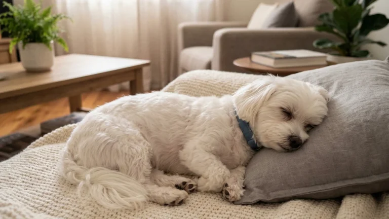 maltese sleeping on sofa
