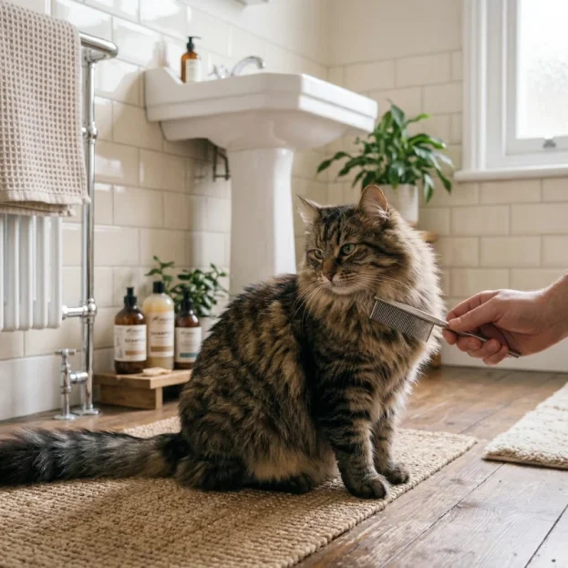 abyssinian being groomed