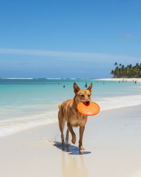 kelpie playing with frisbee at beach