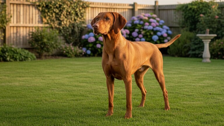 hungarian vizsla standing in backyard