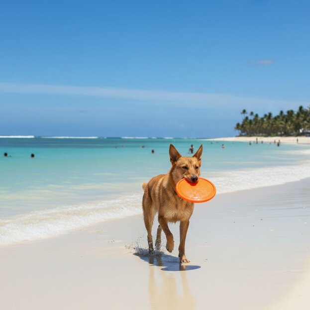 kelpie playing with frisbee at beach
