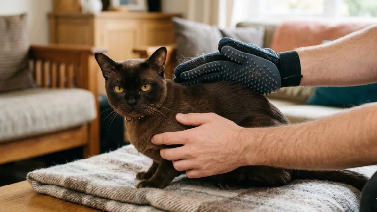 burmese cat being groomed