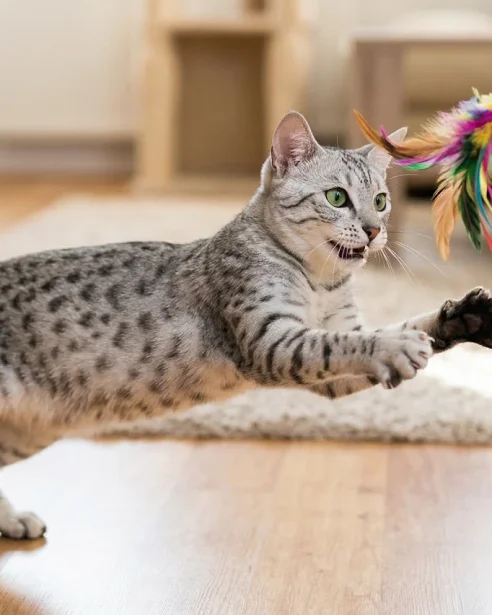 egyptian may playing with teaser toy