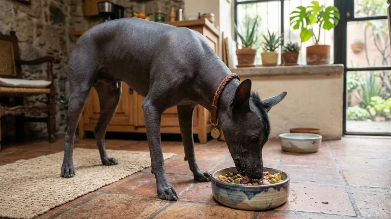 xoloitzcuintli eating from bowl