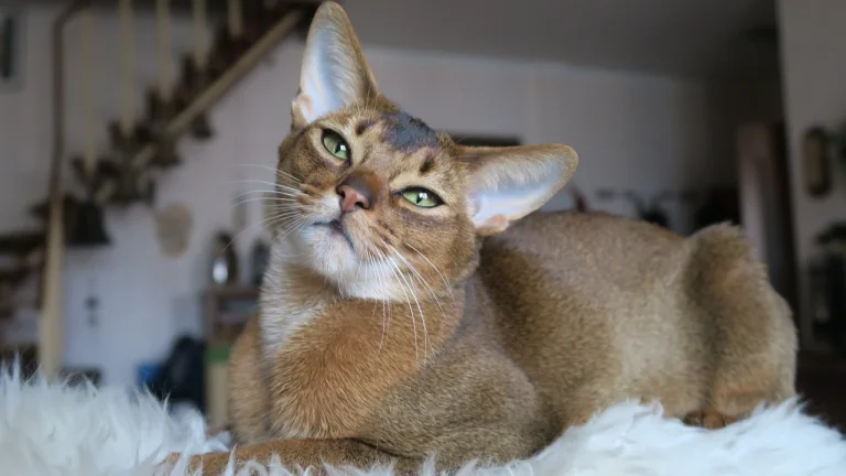 abyssinian resting on blanket