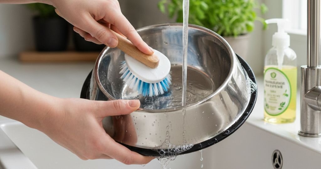 a dog bowl being cleaned