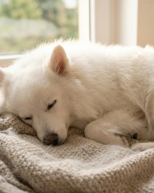 japanese spitz sleeping