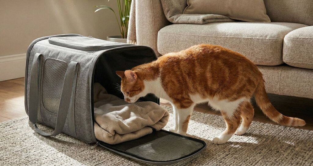 cat exploring carrier