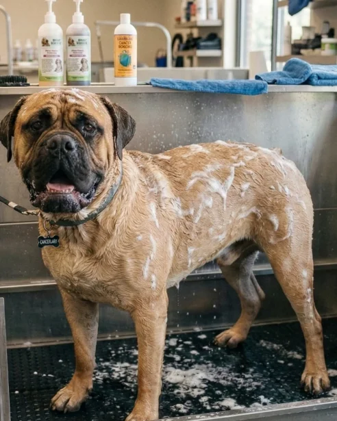 bullmastiff-being-groomed