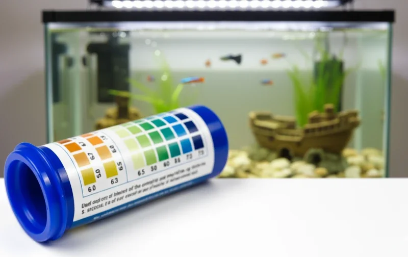 pH test kit in front of fish tank