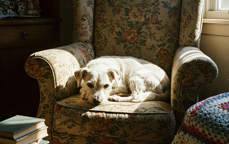 old dog lying on sofa