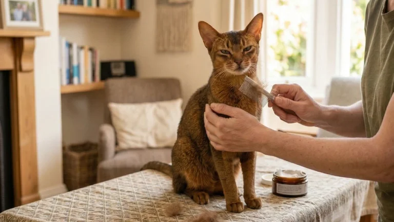 abyssinian being groomed