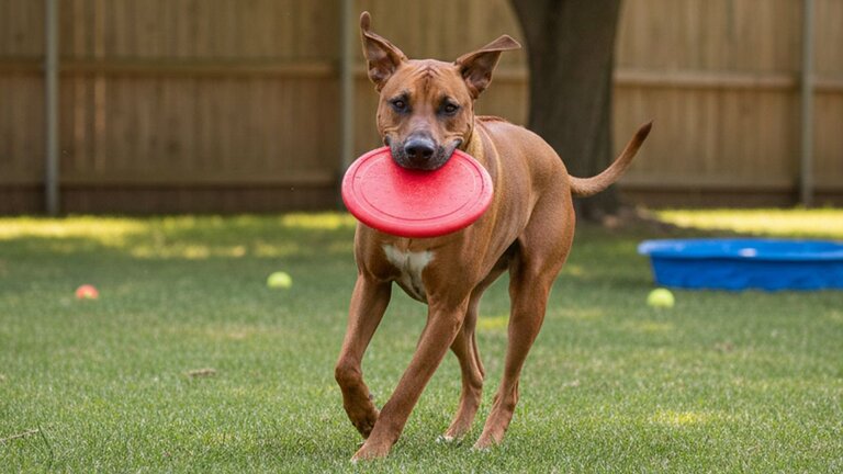 rhodesian ridgeback playing with frisbee