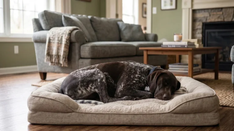 german shorthaired pointer sleeping indoors