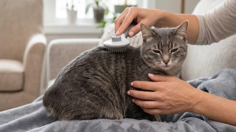manx cat being groomed