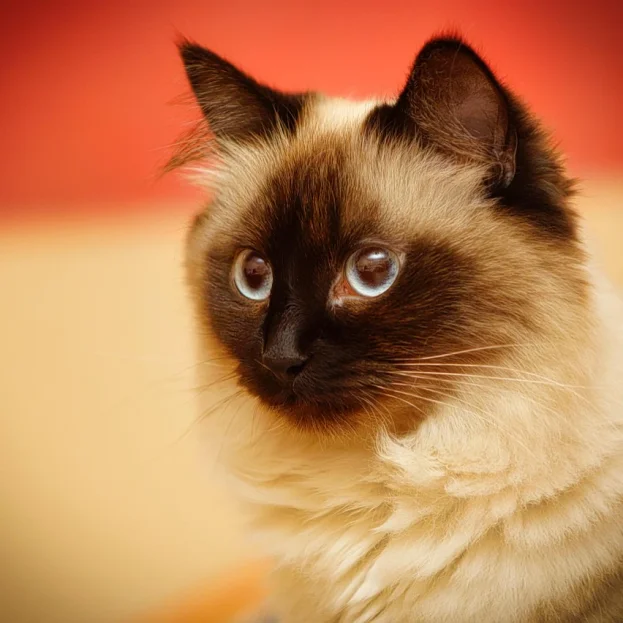 birman cat on red and white background