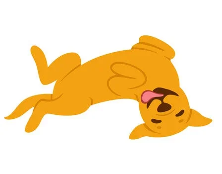 animation of dog rolling on back on grass