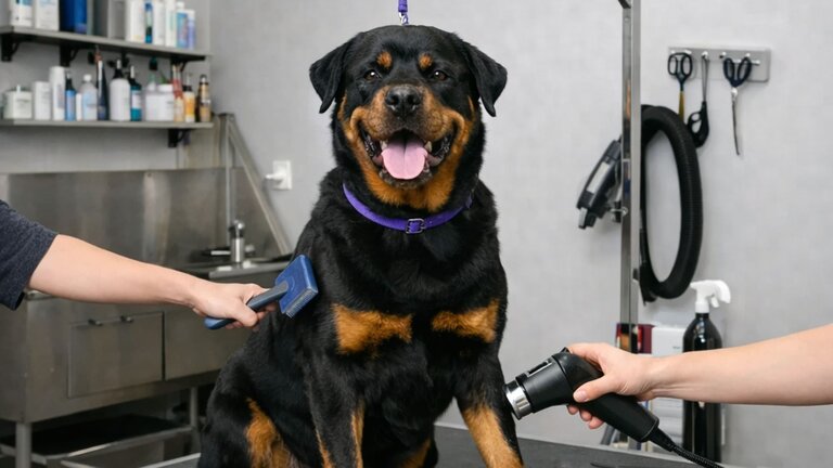 rottweiler being groomed