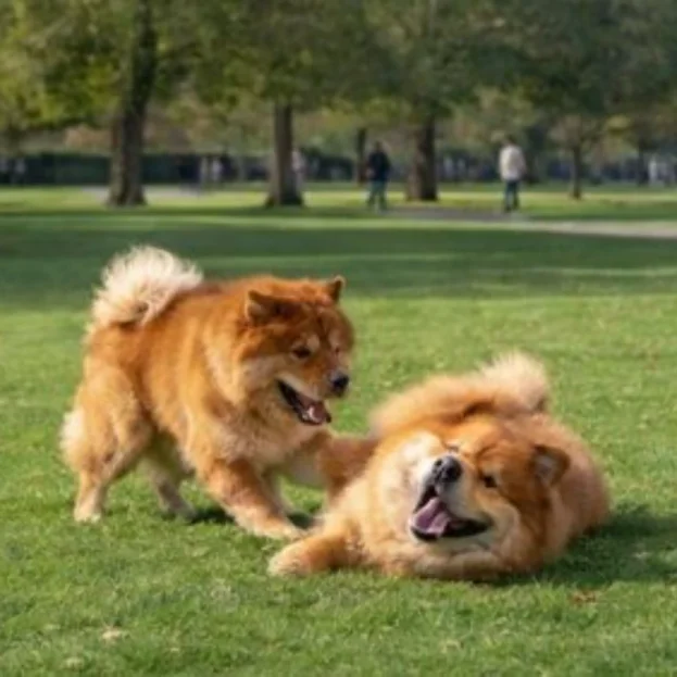 2 chow chows playing