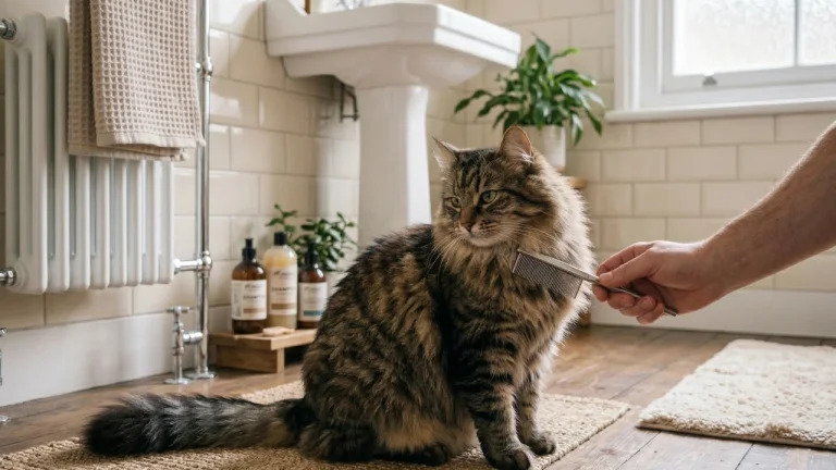 abyssinian being groomed