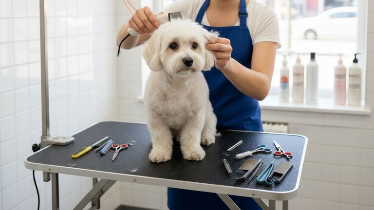 havanese being professionally groomed