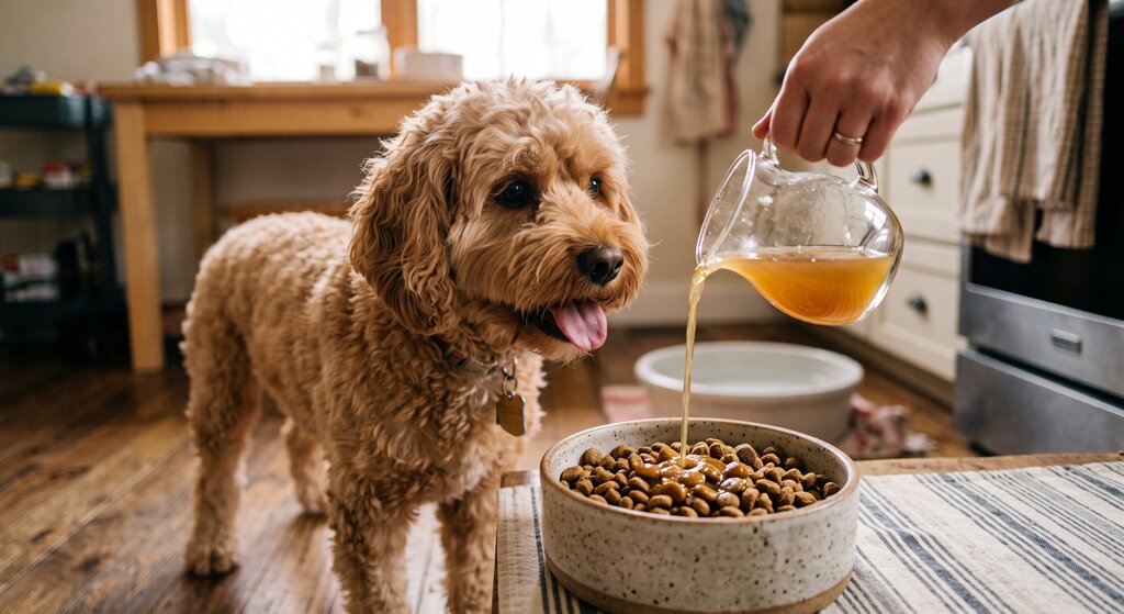 broth being added to dog food