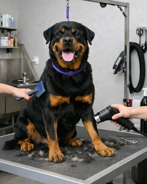 rottweiler being groomed