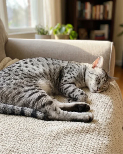 egyptian mau sleeping on sofa