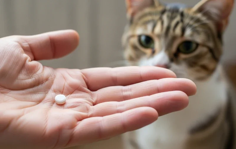 cat looking at tablet being held in human hand