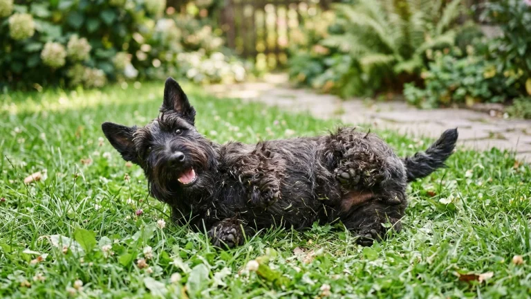 scottish terrier rolling on grass