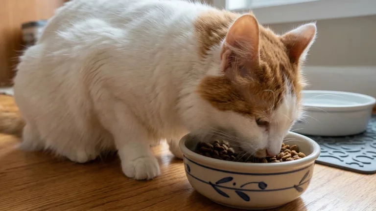 turkish van eating from ceramic bowl