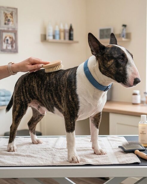 bull-terrier-being-groomed