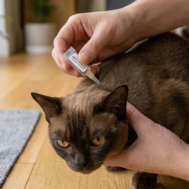burmese cat having parasite preventative applied