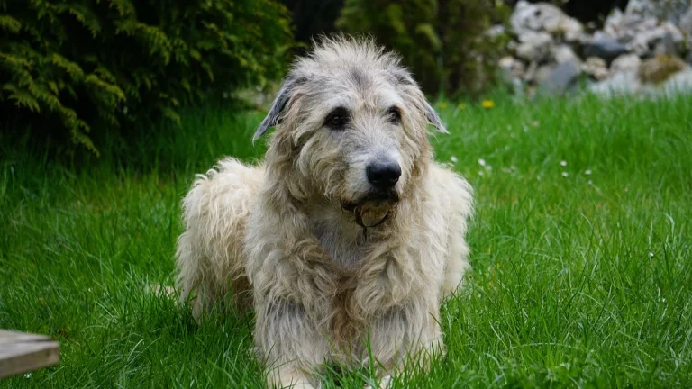 wolfhound lying on grass