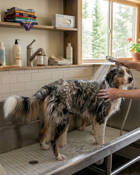 australian-shepherd-being-groomed