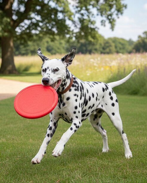 dalmatian playing with frisbee