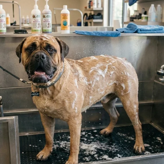 bullmastiff-being-groomed