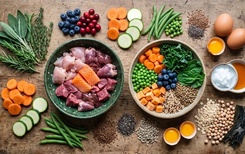 mix of raw proteins and fresh ingredients