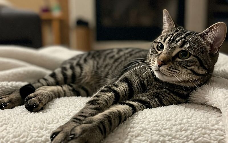 cat lying on blanket