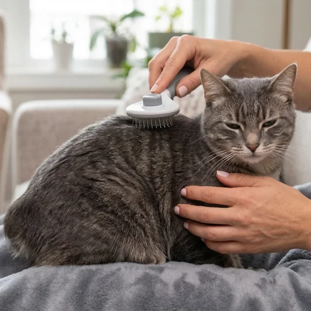 manx cat being groomed