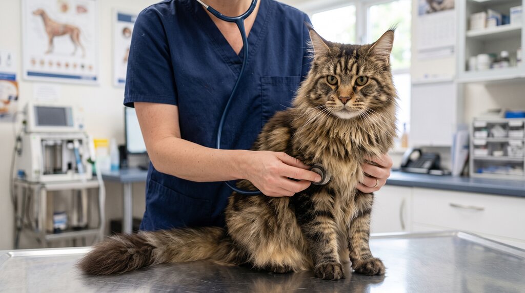 vet examining maine coon cat