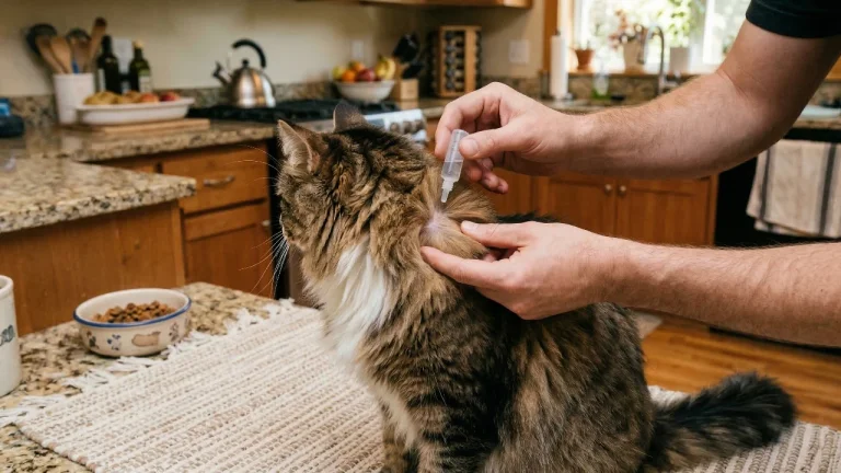 norwegian forest cat having parasite prevention applied