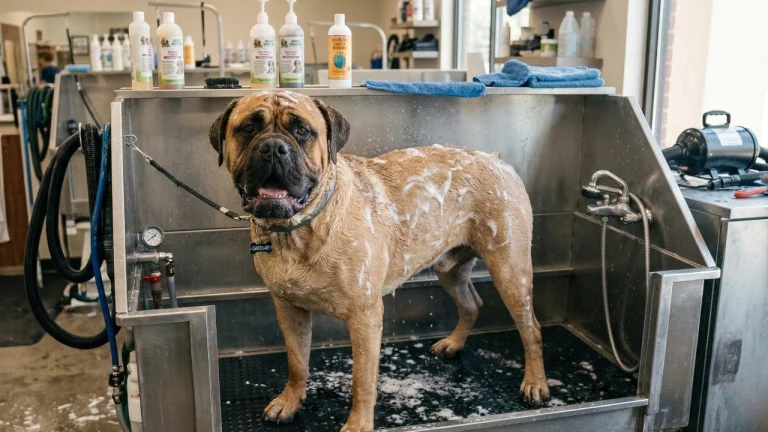 bullmastiff-being-groomed