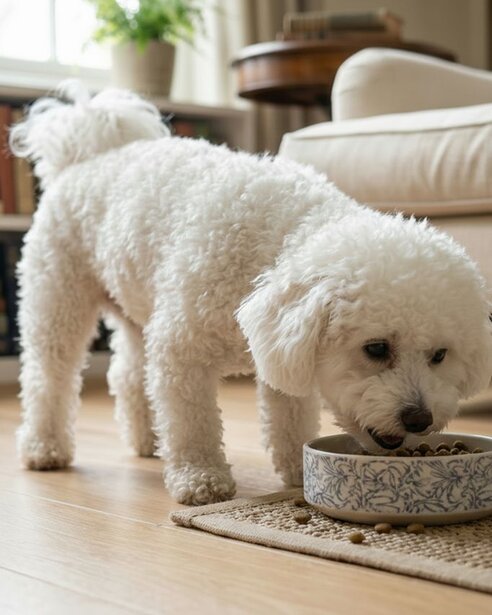 bichon-eating-from-a-bowl