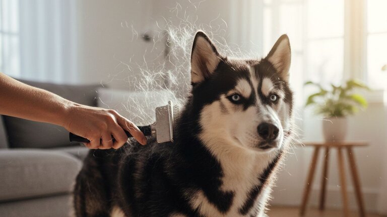 husky-getting-brushed