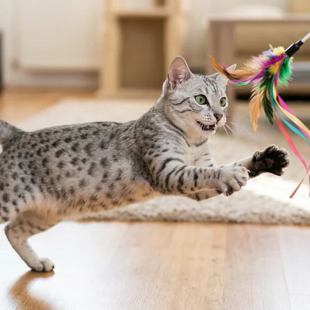 egyptian may playing with teaser toy