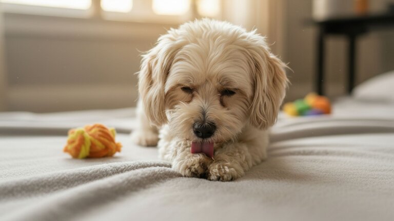 havanese licking paw