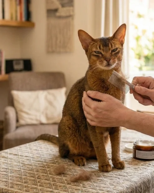abyssinian being groomed
