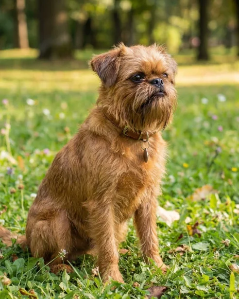 brussels griffon sitting on grass outdoors