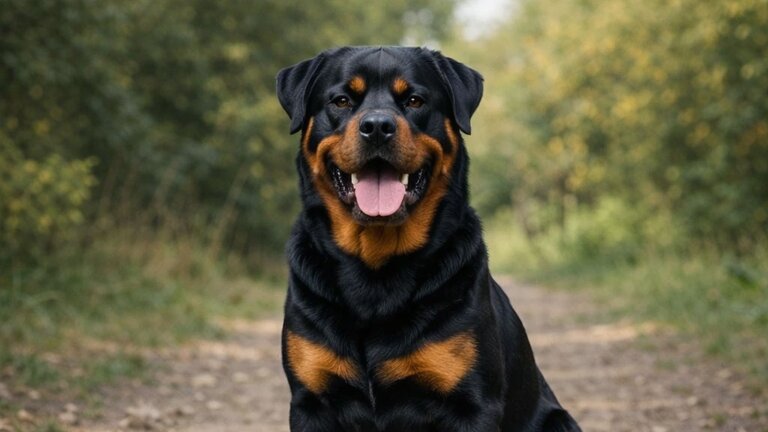 rottweiler sitting in bushland
